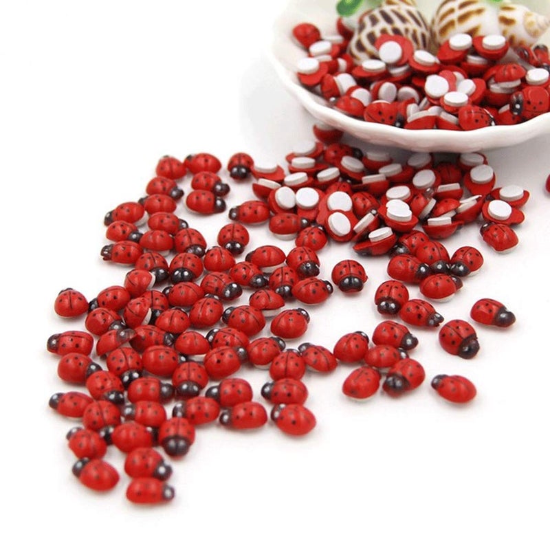 Shindel 100-Pack Wooden Ladybug Stickers, Self-Adhesive Realistic 3D Decor for DIY Crafts, Scrapbooks, Home Garden & Party Decoration - Image 1